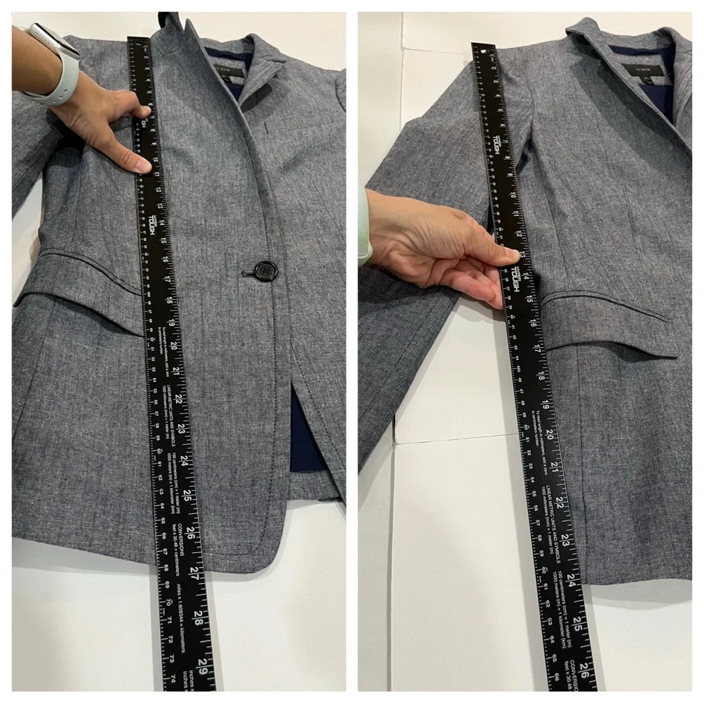 LIKE NEW J. Crew Regent Chambray Cotton Suit Jacket Blazer Coat 2 TALL